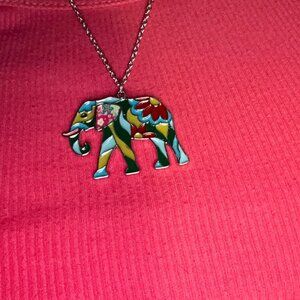 Patchwork Floral Elephant Necklace